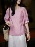 Peach's Sleeves Comfortable Breathing Flax Peach Powder Lantern Sleeves/Short-Sleeved T-Shirt