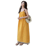 Looking For Yellow Tuxedo Sling Dress Women's Summer High-End Feeling Super Good Seaside Holiday Temperament Long Skirt