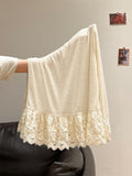 Small Fragrant Lace Splicing Lace Under The Hem To Put On The Women's Winter Apricot Half-High Collar Long Sleeves To Play The Bottom Shirt