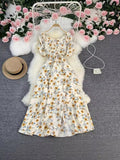 Tea Rest Orange Truss Skirt Summer New Waists Thin Sweet First Love Collar Broken Flowers Big Swing Dress