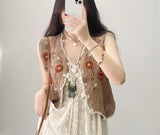Romantic Languid Retro Hollow Tidal Lace Dress Tie Seaside Holiday Dress Beach Dress
