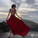 French V-Neck Hanging Neck Dress Dress Women's Seaside Vacation Beautiful Back Sexy Open Fork Showing Skinny Dress Travel