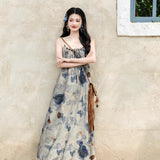 New Chinese Sling Dress Ink Painting Tie-Dye Small Design Of National Style Dress Holiday Style Photo Skirt