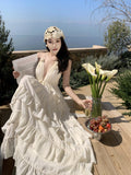 2026 Pure Lust Wind Hanging Back Line Fairy Dress Woman Seaside Lotus Leaf Side Hanging Dress