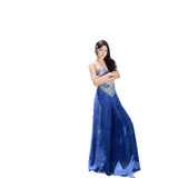2025 Holiday Style Blue Print Bare Back Sling Sling Sling Sling Sexy Bra Scarf Two Wearing Large Square Towel Set
