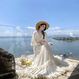 Xinjiang Sichuan West Yunnan Tourism Photo Wearing Heavy Industry Thresh Super Fairy Neck To Receive Waist Dress Dress Dress Woman