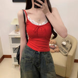 765# Pure Sexual Lace Splicing Pit Sling Sling Vest Woman With Chest Mat Inside Slimming Bottom Shirt