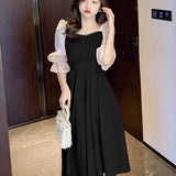 Sweet French Red Dress Women Five-Sleeve 2025 Summer New Waist Display Thin Long Dress A-Word Skirt