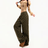 Broken Flower Design Denim Trousers 2025 New Autumn And Winter Comfortable Mop Retro Leisure Every Day Lazy Wind