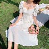 French First Love White Dress Fairy Super Fairy Sen Tied Waist Thin Square Dress Gentle Temperament Dress Summer
