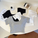A058# Black French Sweet Hottie Collar Collared Long-Sleeved T-Shirt Red Fried Street High-Waisted Umbilly Short