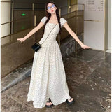 French Style Collar Wave Dot Small Flying Sleeve Dress Women Summer Waist A Word Skirt Gentle Style Temperament Holiday Dress