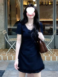 Large-Size Fat MM French Gentle Wind V-Neck Lace Dress Women's Summer 2025 New Sweet Chic Beauty Skirt