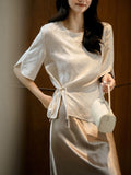 The Moon Silk Flowers Roo Tucked Small Shirt ~ Tassel Buckle Design Blouse Summer New