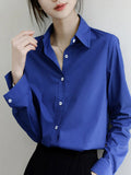 Little Klein Blue Shirt Women Spring And Autumn Simple Temperament Small Loose Shoulder Long Sleeves Blue Shirt