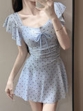 2026 New Wave Dot-Body Swimsuit Female Bow Bow To Waist Lotus Side Girl Hot Spring Seaside With Breast Cushion Swimsuit