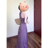 Hong Kong Style Retro Wave Point Hanging Neck Dress Female Summer French Holiday Style Temperament V. Waist Show Skinny Dress Purple