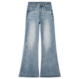 Light Blue Water Wash Elasticity Low-Rise Jeans Women 2026 Spring New Thin Texture Without Leg Horn Pants