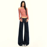 26Th Ootd!| Retro Dark Blue Non-Legged Micro-Tipped Jeans Loose Thin Tug