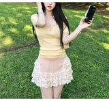 Poetic Lace Group Heavy Industry Lace Embroidered Wool Knitting Top Short-Sleeved Lace Skirt