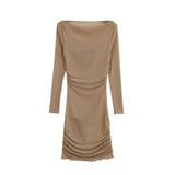 Pure Lusty Sexy Shoulder Long-Sleeved Net Dress Women's Summer New Waist Thin Perspective Ass Short Skirt