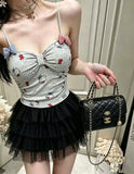 3011# Summer New Sweet Wind Cartoon Print Splicing Sling Sling Vest For Women With Tector Blouse