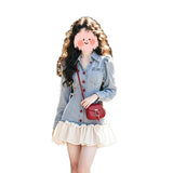 Spring Dopamine Dress 2025 Super Fire Wear Micro Fat Thin Fake Two Splicing Thousand Gold Style Denim Skirt