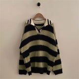 South Korea Chic Autumn And Winter New Lazy Wind Hit The Striped Polo Collar Cover Plush Knitted Sweater 4 Colors