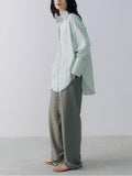 26SS Mint Manbo Fuzy Minimally Cool Anti-Crinkling Loose Thromboid Long-Sleeved Shirt For Women