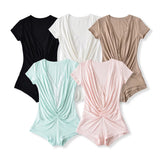 White V-Neck Shoulder Lace Spliced Short-Sleeved T-Shirt Girl Summer Sexy Slimming Hottie Shirt Top