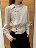 The Collar Irregular Niche Design-Sensitive Slanted Door Slimming Inside A Coat French Retro Striped Shirt For Women