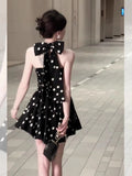 French Temperament Wave Point Hanging Neck Dress Woman 2025 Summer New Slim Waist Slim Skin Sexy A Short Skirt